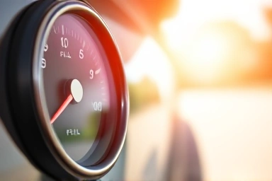 Car fuel gauge showing full with subtle signs of strain