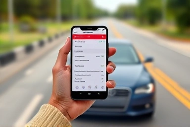 Smartphone displaying car insurance certificate with car background