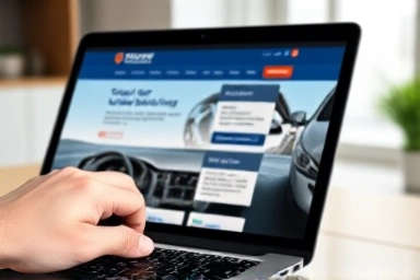 Laptop screen showing car insurance website for certificate issuance