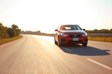 Car driving on clear road, symbolizing successful insurance.