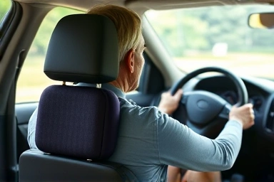 Driver experiencing comfort with car lumbar support.