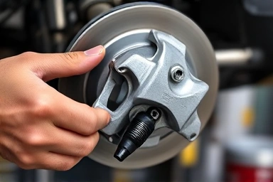 Mechanic inspecting quality car brake parts