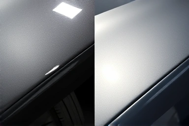 Before and after of a car scratch repair.