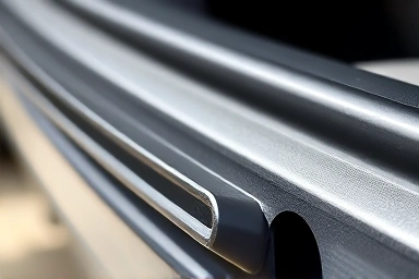 Car door seal weatherstrip close-up, showing perfect seal.
