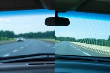 Clear vs. noisy car windshield view, highlighting wiper performance issues.