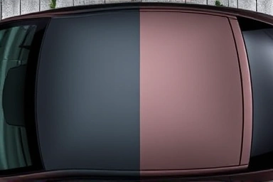 Detailed view of car roof wrap transition