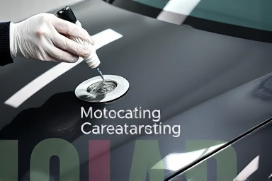 Professional car detailing applying protective coating.