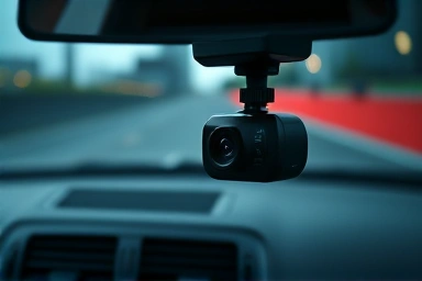 Modern car dashboard with dashcam, symbolizing continuous recording.