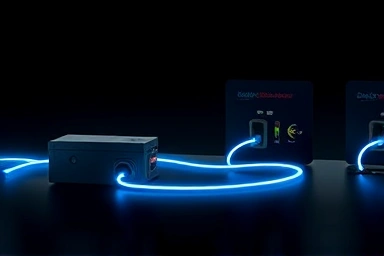 Auxiliary battery powering a dashcam with glowing energy lines.