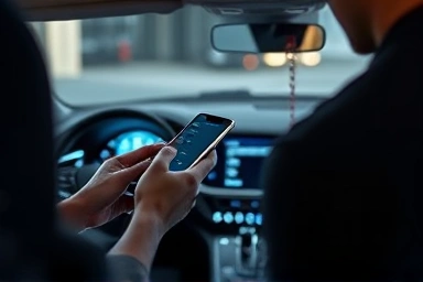 Smartphone unlocking a modern car with digital key.