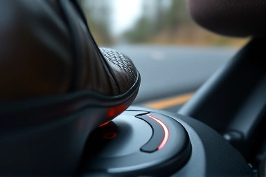 Driver's foot lifting off accelerator, fuel cut-off visualization.