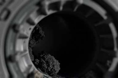 Clogged diesel particulate filter (DPF) with soot buildup.