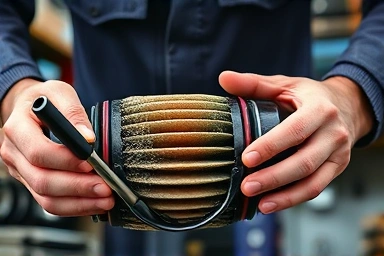 Mechanic cleaning a DPF, restoring performance.