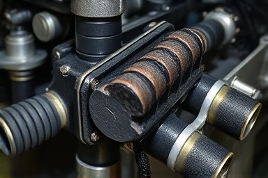 Engine internal carbon buildup on metal parts.