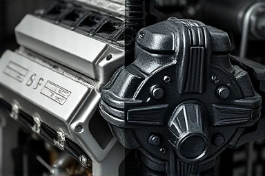 Comparison of clean engine part vs. carbon-fouled engine part.
