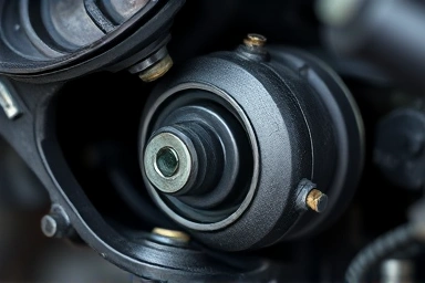 Worn car engine mount showing signs of vibration stress.