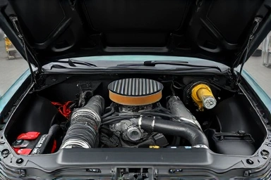 Sparkling clean car engine bay, showcasing automotive precision.