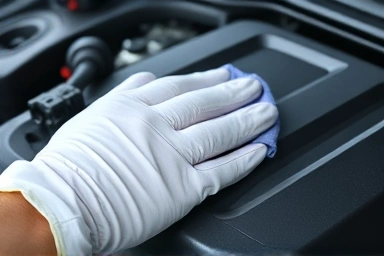 Detailing a car engine component, emphasizing careful cleaning.