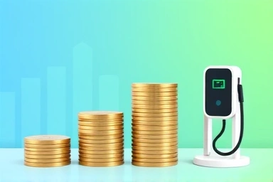 Electric car charging with coins symbolizing savings
