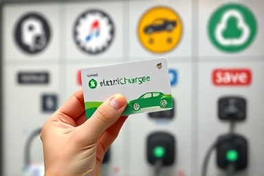 Hand holding EV charging card unlocking savings