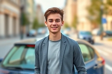 Young adult choosing their first car, symbolizing independence and future.