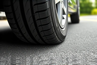 Eco-friendly car tire rolling on a clean road