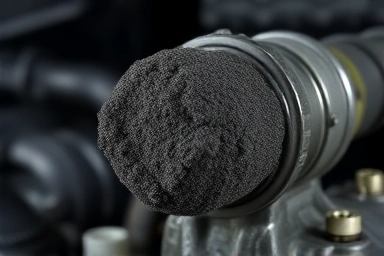 GDI engine intake valve with severe carbon buildup.