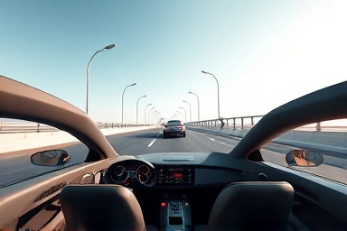Autonomous car driving on highway, futuristic technology