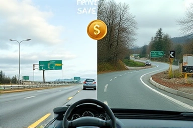 Highway vs. national road driving, fuel efficiency concept