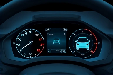 Hybrid car dashboard, EV mode, regenerative braking icons.