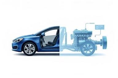 Split image of hybrid car powertrains: series vs parallel