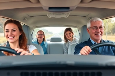 Diverse drivers test driving hybrid cars in various settings