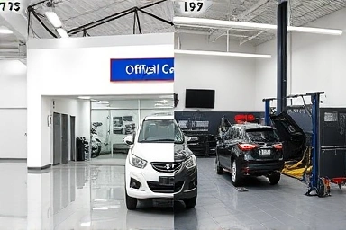 Official vs independent car repair shops side-by-side.