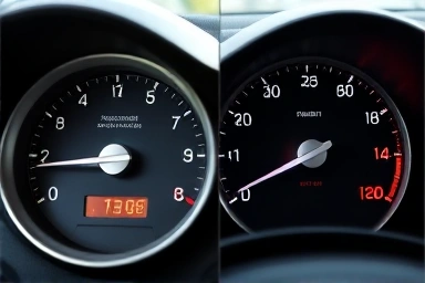 Car fuel gauge comparison: poor vs. excellent fuel economy