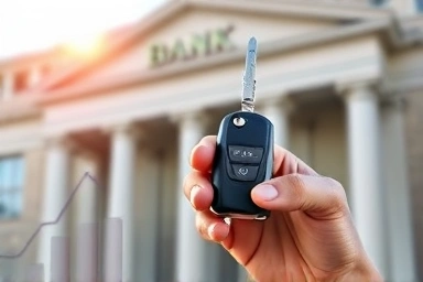 Car key in hand with financial growth symbols.