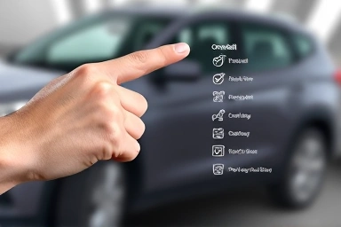 Hand pointing to car option checklist for smart choices.