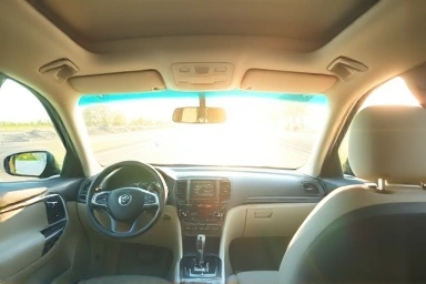 Fresh, clean car interior with natural light and subtle aroma wisps.