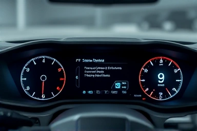 Futuristic car dashboard with OTA update icons.