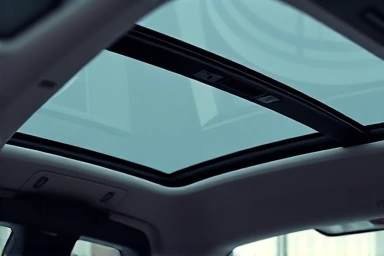 Close-up of panoramic sunroof mechanism, seals, car engineering detail