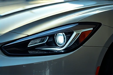 Car headlight and hood with invisible paint protection film.