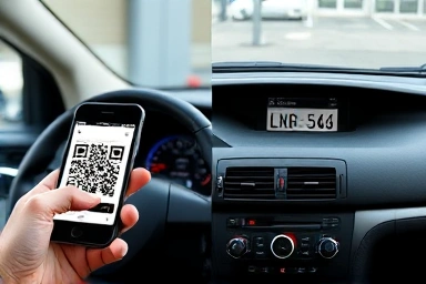 QR code scanning and clean car interior with parking plate