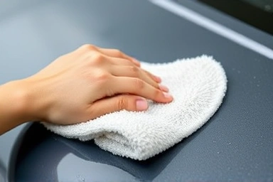 High-absorption drying towel gently wiping car.