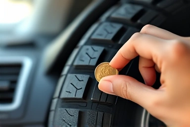 Checking tire tread and AC vent for summer car safety