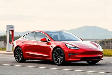 Futuristic electric car on a scenic road