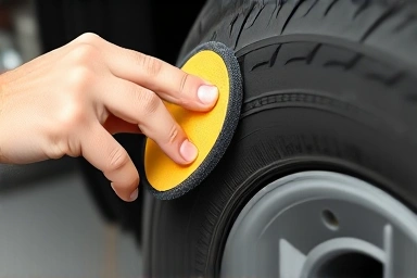 Applying tire shine product for a glossy finish