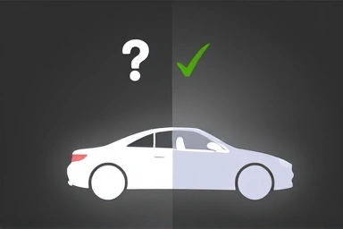 Car uncertainty versus confident purchase symbol.