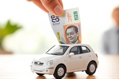 Korean Won banknote in a small car piggy bank, symbolizing savings.