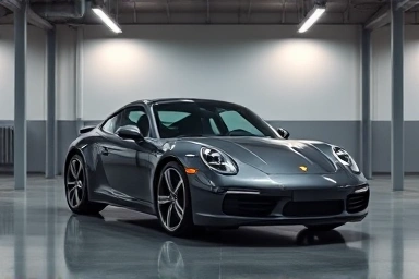 Sleek Porsche 911 in a luxurious modern garage.