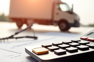 Financial calculation with a coin falling on a ledger.