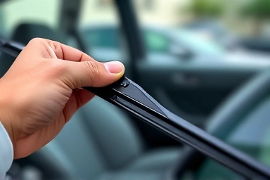 Hand replacing car windshield wiper blade